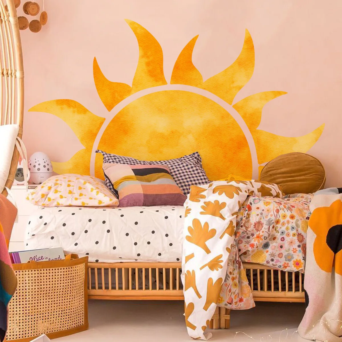 Large Hand-painted Sun Living Room Background Decorative Sticker Does Not Contain Pvc Back Hidden Glue