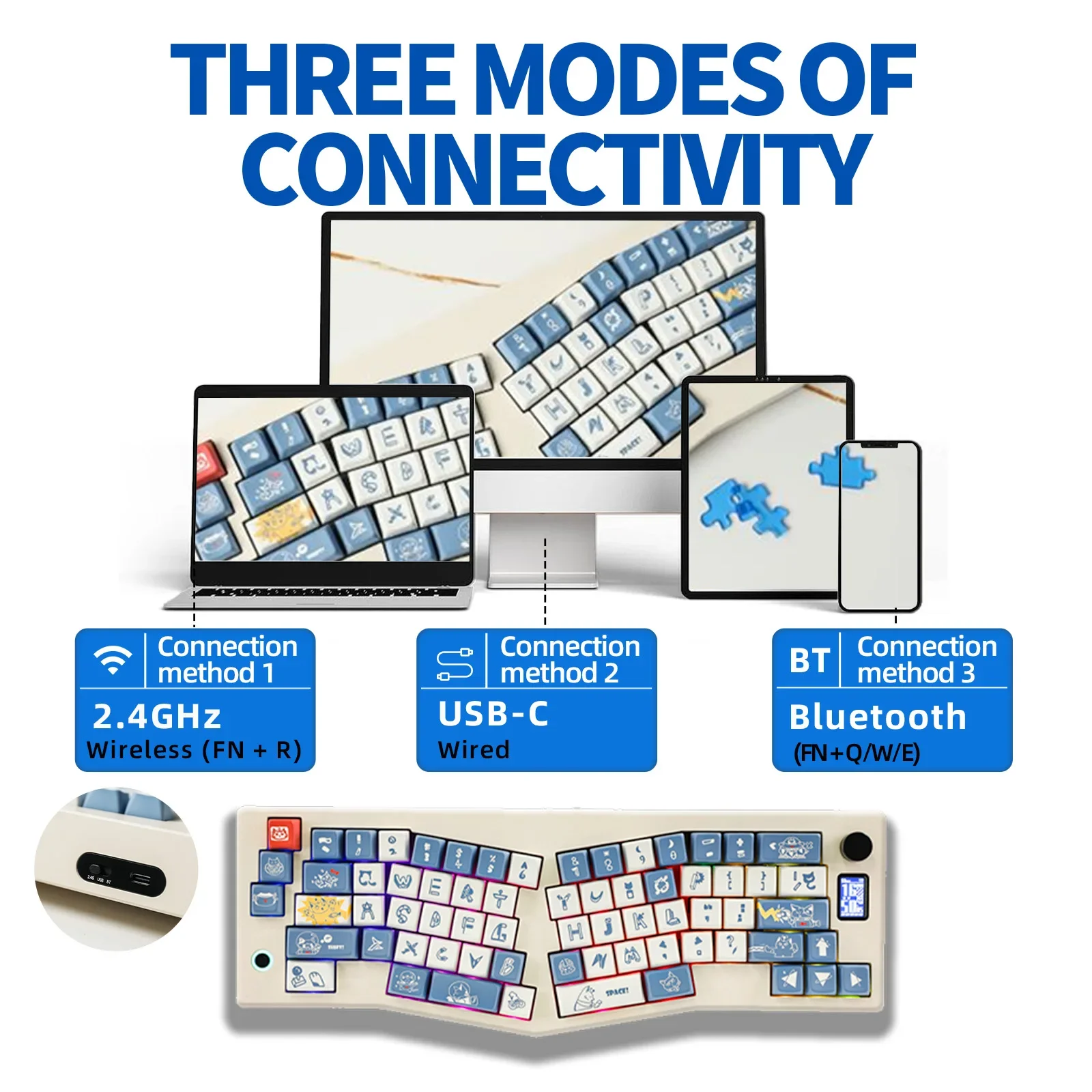 CIDOO ABM066 Alice-layout VIA-programmable Hot Swappable Bluetooth/2.4Ghz/ Type-C Wired/Wireless Mechanical Keyboard for Win/Mac