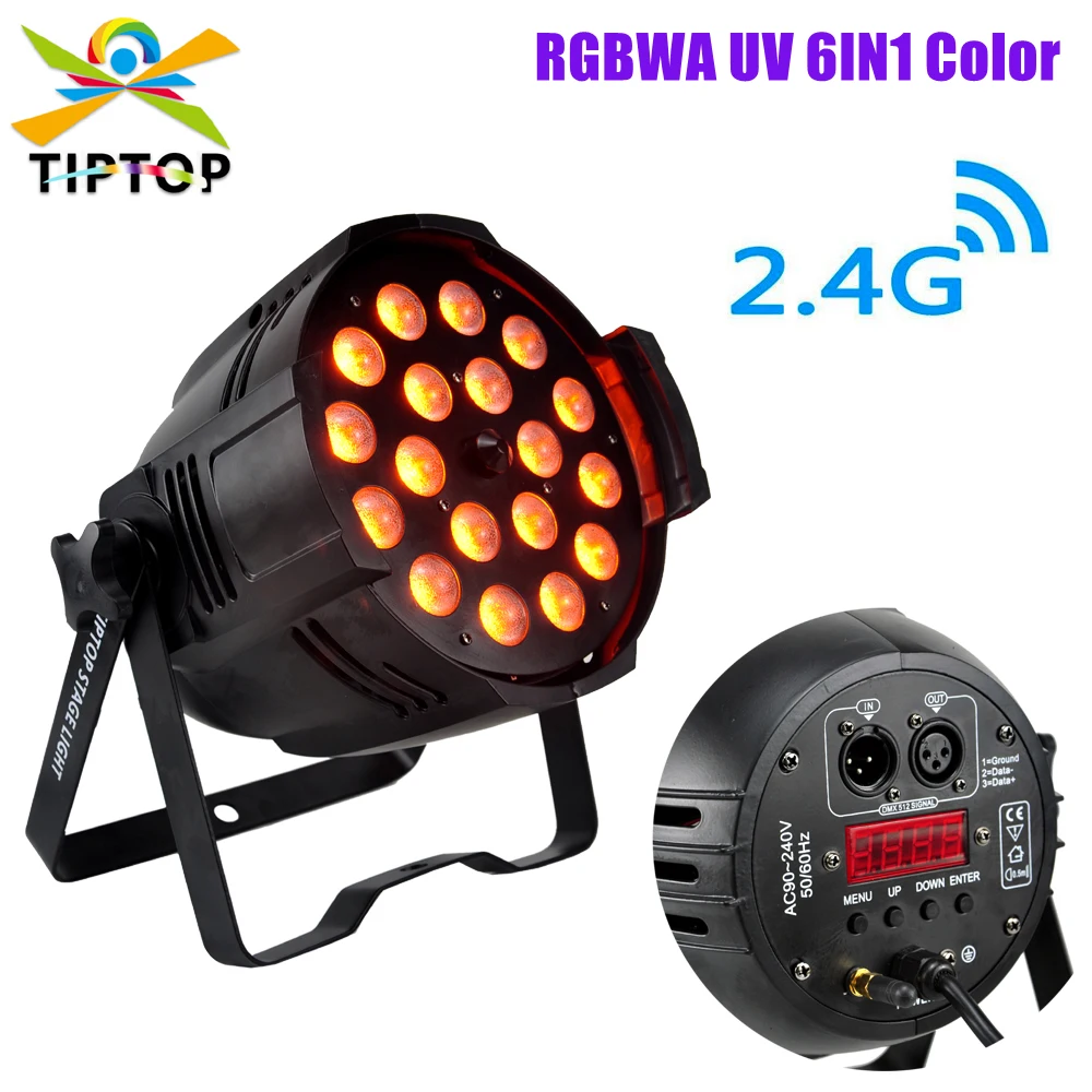 TP-P80B Stage Light 18x18W Led Par Zoom Light RGBWA UV 6IN1 UV WIRELESS DMX Par Can DJ Uplighting Up Light Black Color Aluminum