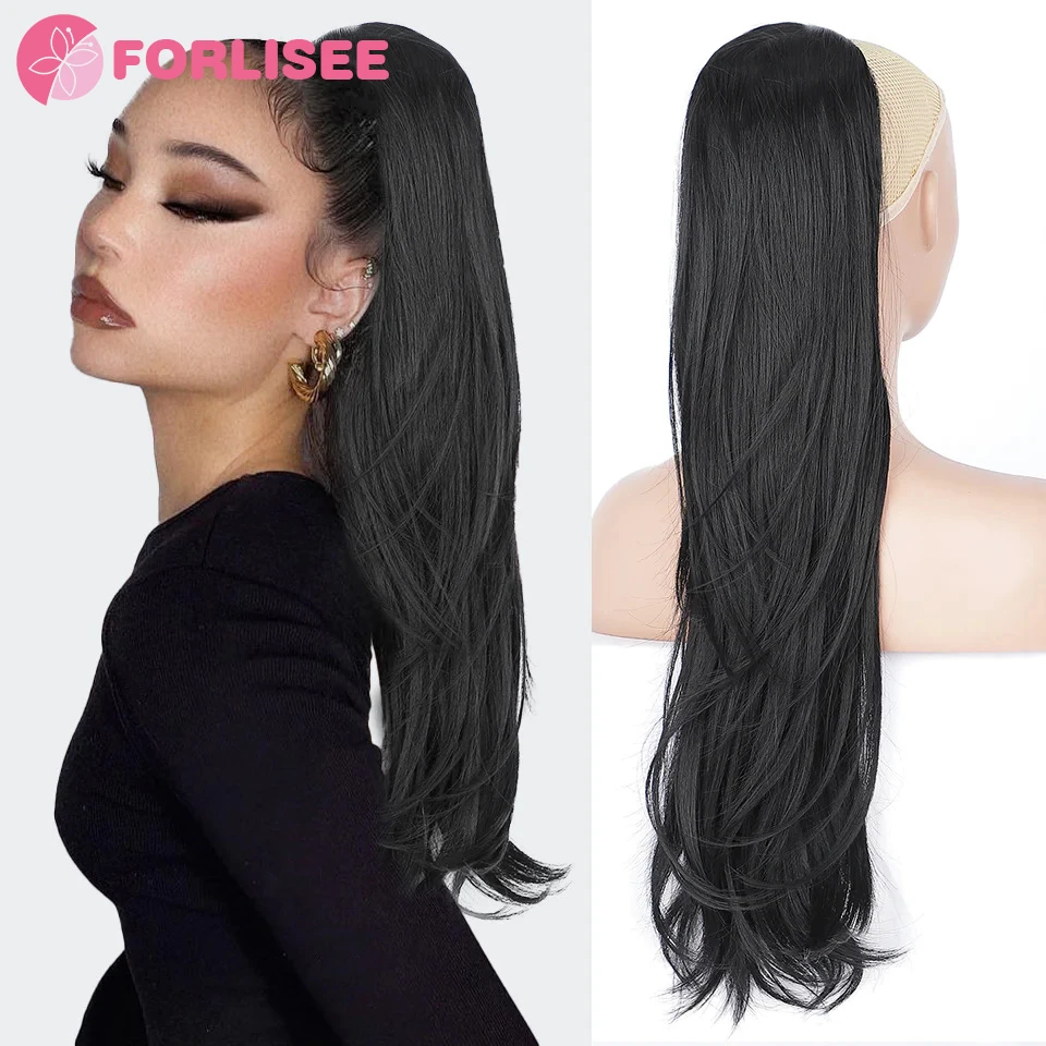 

FORLISEE Long Curly Wave Wig Braid Ponytail Hair Synthetic Fiber Wig Drawstring Ponytail