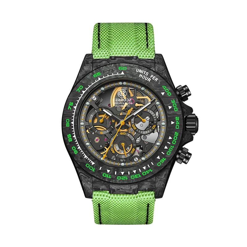 CEBRODZ Carbon Fiber Automatic Chronograph Lightweight Interchangeable Bezel Unique Watch for Men Colored Diamond Bezel 16511A