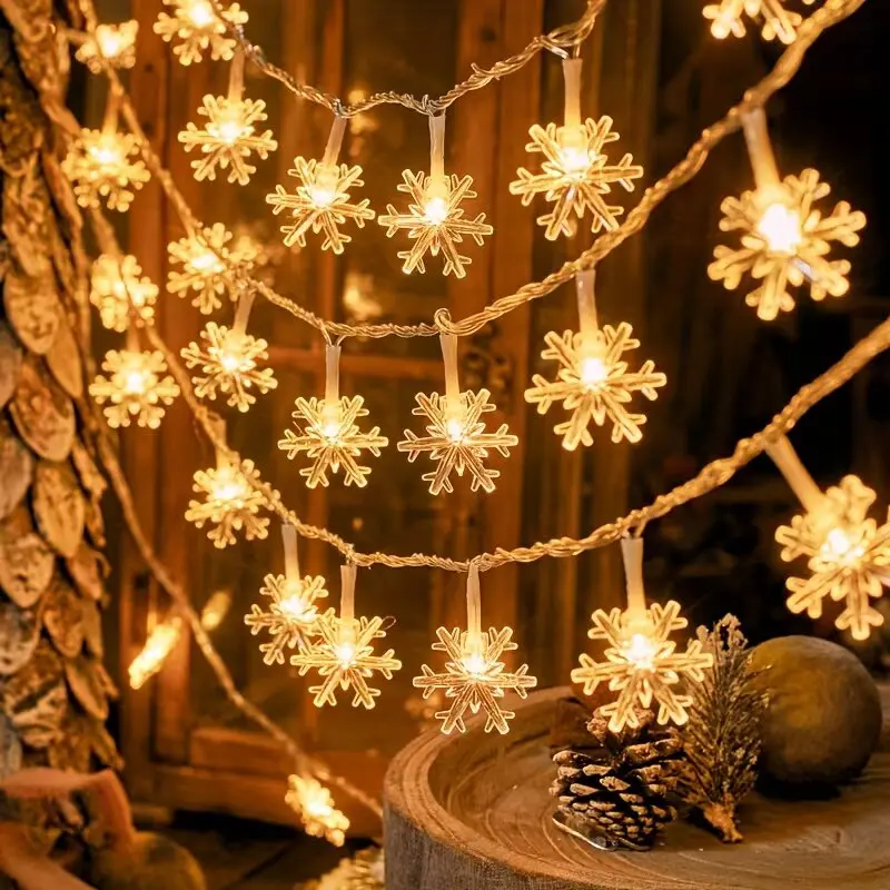 Christmas Snowflake String Lights LED Warm White Multicolor White Christmas Lights Battery Operated Window Home Fireplace Decor