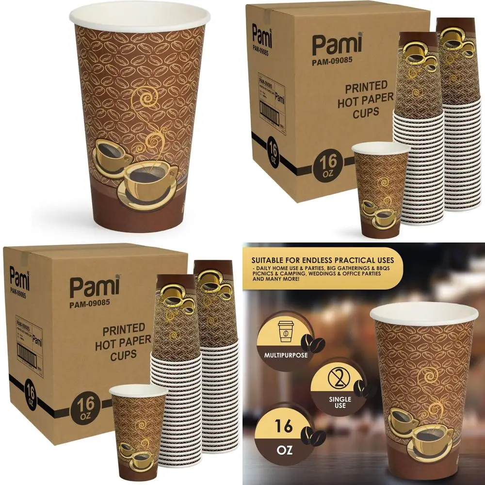

Disposable 16oz Paper Cups for Hot Beverages - Takeaway Espresso, Hot Chocolate, Tea Cups (1000)