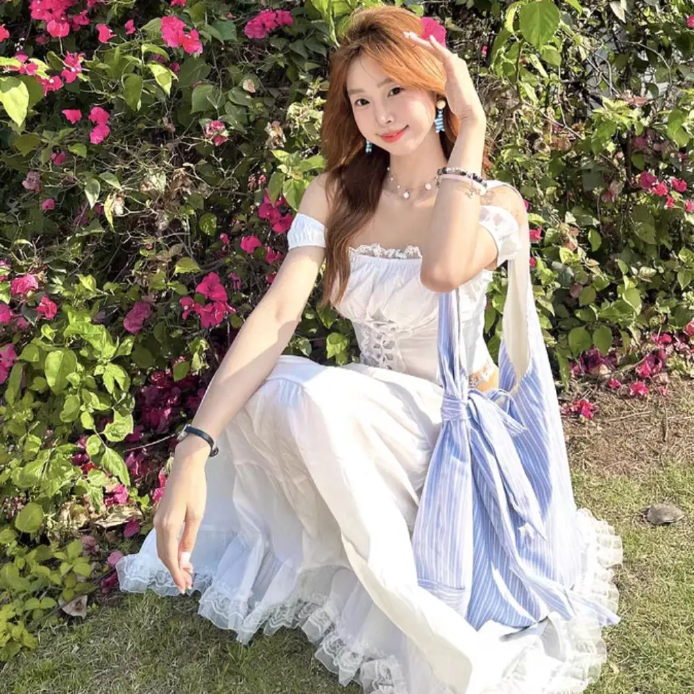 

Холщовая сумка-тоут в полоску с бантом, синяя холщовая сумка-хобо в корейском стиле, литературный стиль, свежий цвет, большая вместительная сумка для подмышек, студенческая