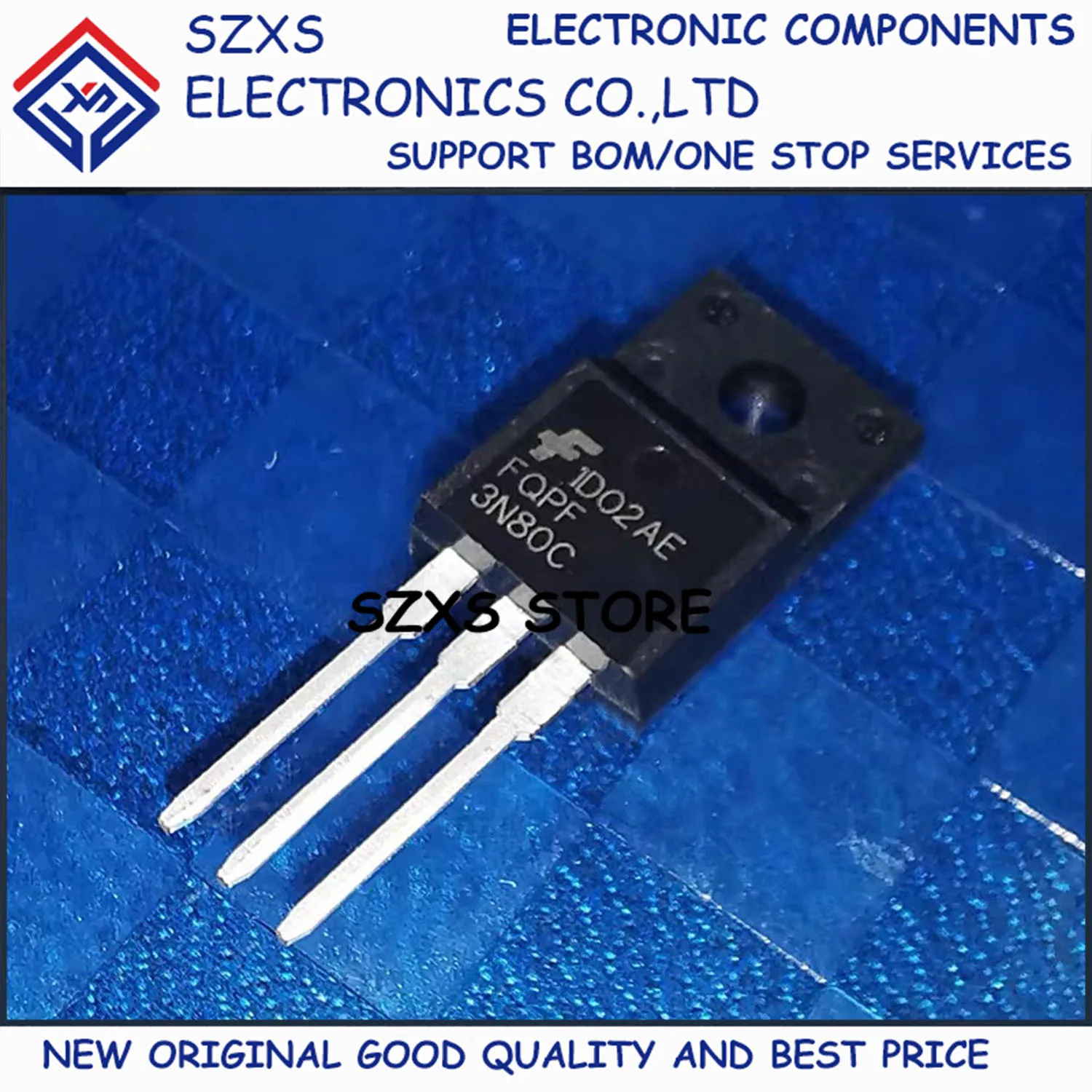 

New Original 10Pcs FQPF3N80C TO-220F 800V 3A MOSFET Field-Effect Transistor In Stock Electronic Components Good Quality