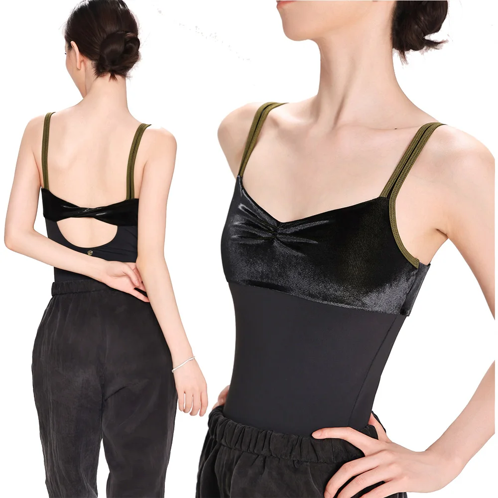 Ballet Leotard for Women Practice Dress with Wide Shoulders Velvet Gymnastics Performance Dress Adult Air Yoga Costume