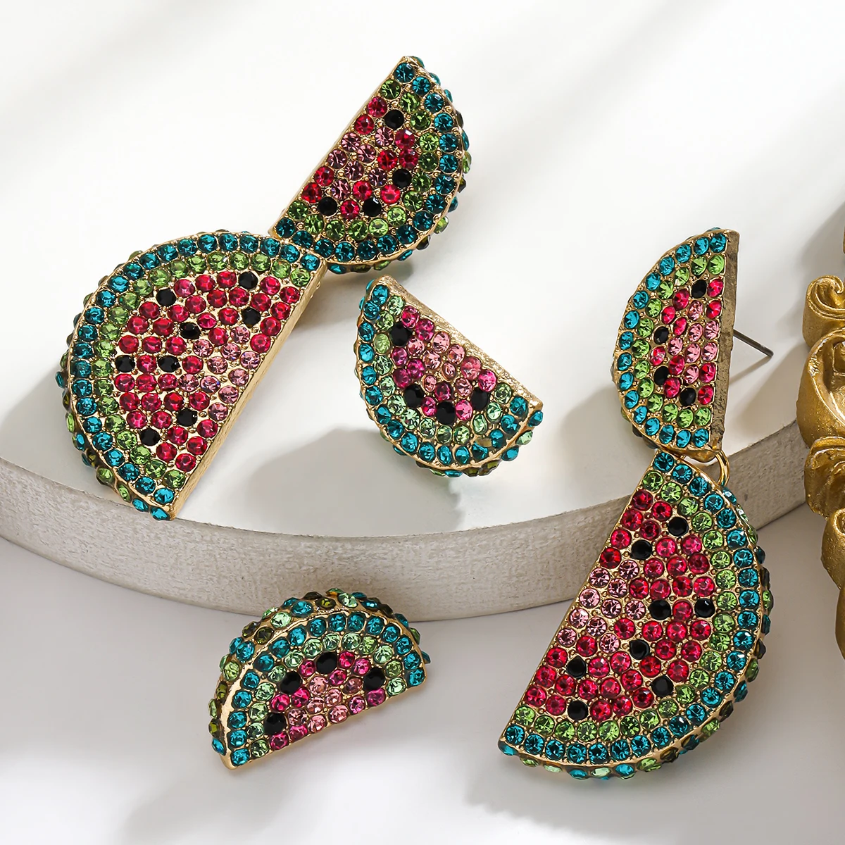 Boho Chic Shiny Rhinestone Fruit Dangle Earrings,Watermelon/Lemon Earrings,Summer Vacation Party Jewelry For Women Perfect Gifts