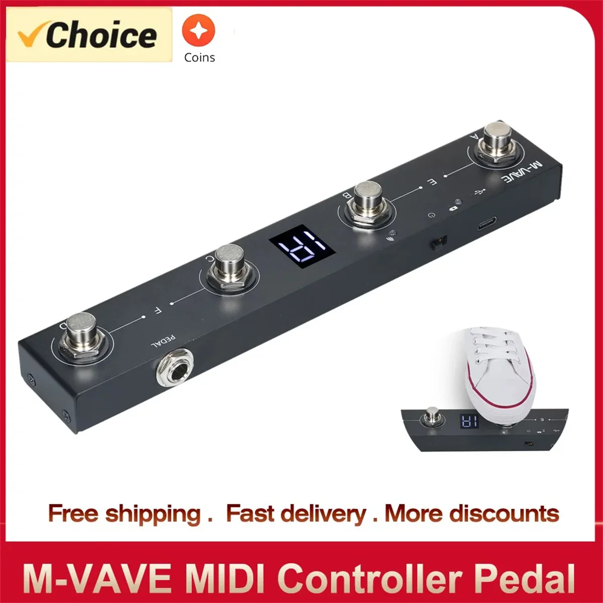 M-VAVE 초콜릿 Schokolade BT 충전식 4 버튼 MIDI 컨트롤러 페달 앱 제어, 무선 변속기 시스템 