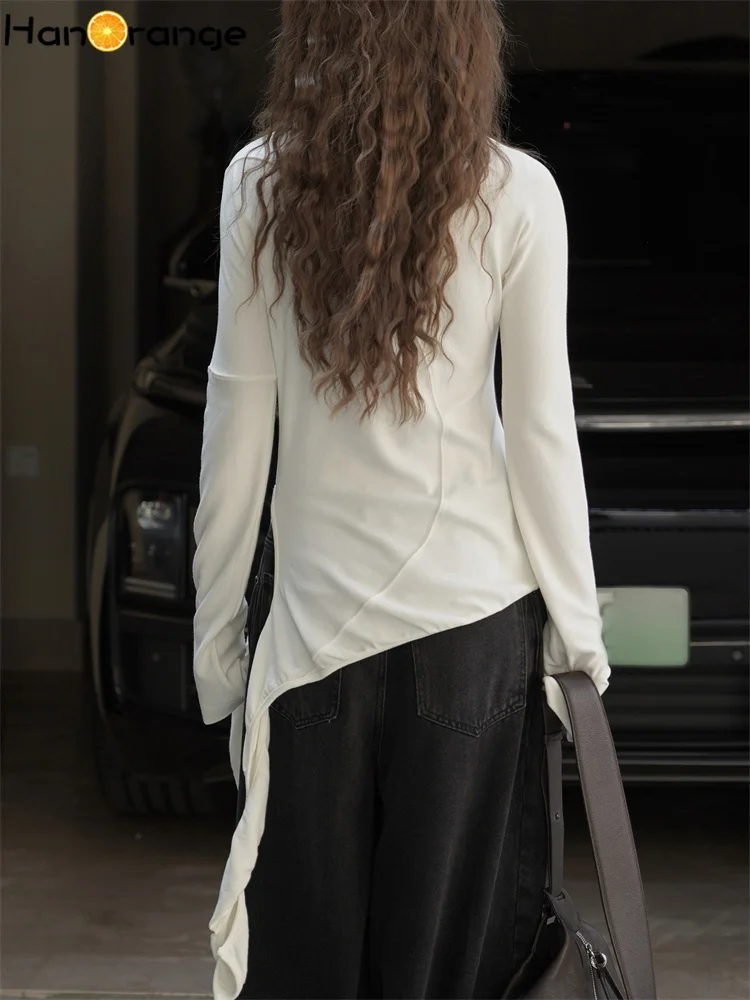 HanOrange 2025, wintermode, asymmetrische gebogen riem, gebreide trui, dames, slim fit, huidvriendelijke top, wit/zwart/baksteenrood