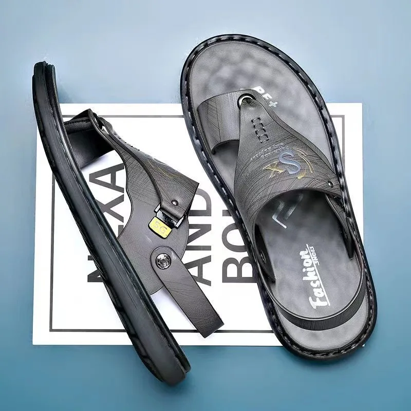Mens Summer Sandals Indoor And Outdoor Beach Sandals Flip-flops Casual Thong Leather Slip On Two Uses Athletic Slipper Soft_voghion.com