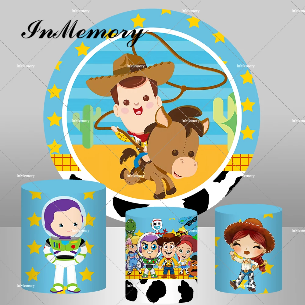 Baby Woody Buzz Lightyear круглый фон с круглым чехлом для маленьких мальчиков Baby Shower для новорожденных, украшение для вечеринки в честь первого дня рождения на заказ