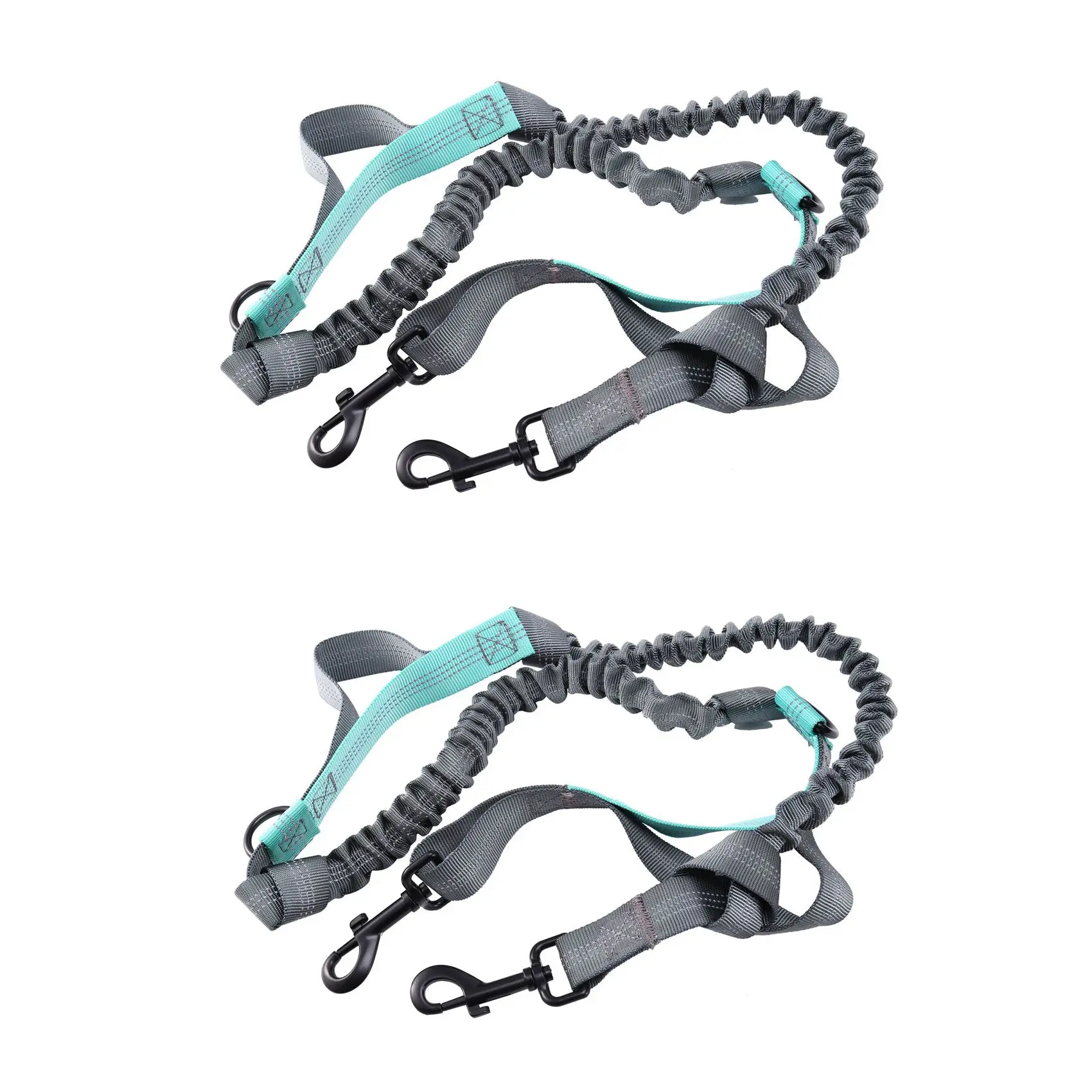 AS94-2X Hands Waist Dog Leash With Dual Bungees, Free Control For Up To 150 Lbs Dogs, Durable Dual-Handle Bungee Leash