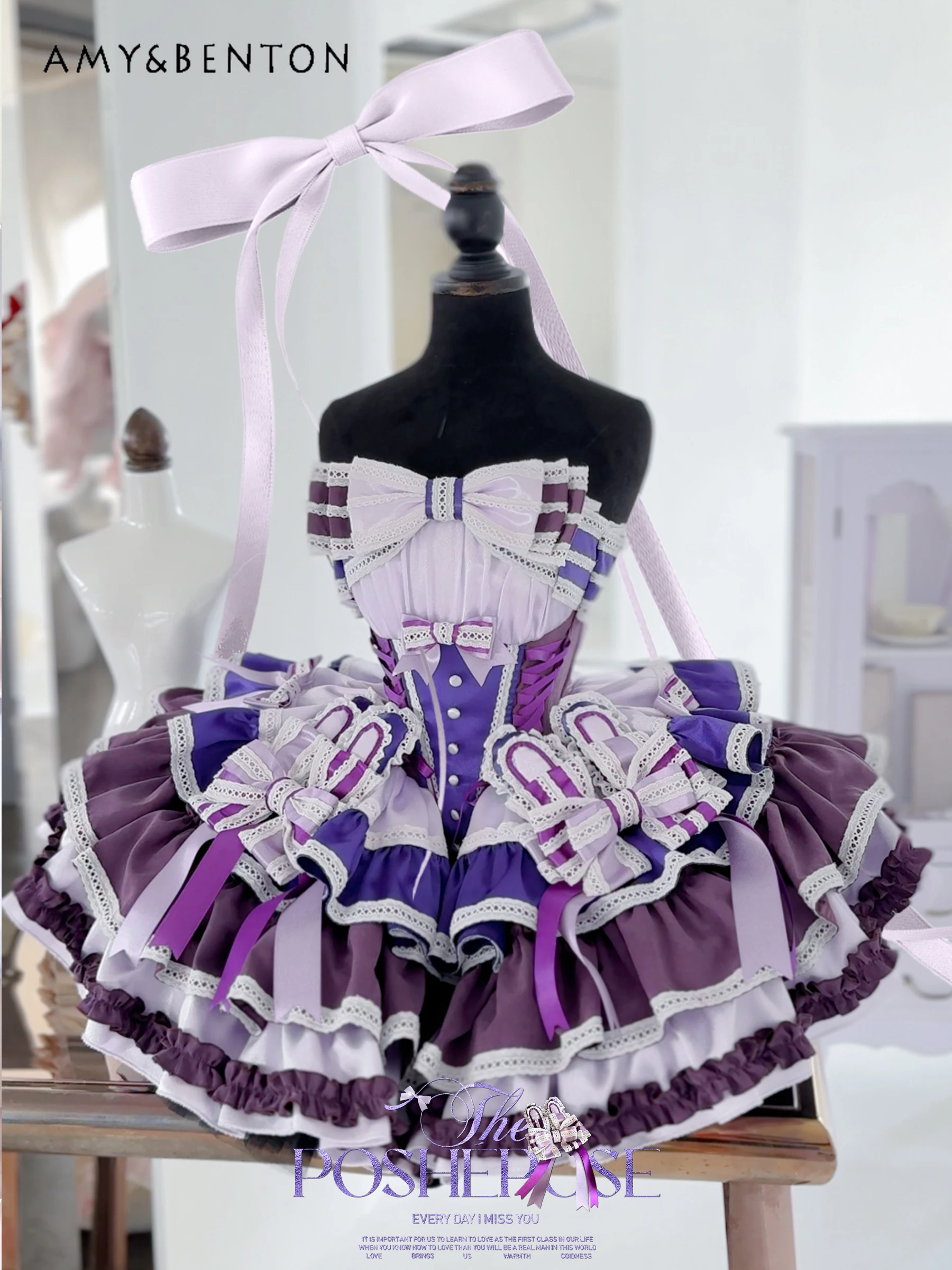 

French Graceful Princess Evening Dress Cute Bow Three-dimensional Rabbit Ear Tube Top Multi Layer Dress Lolita Tutu Dresses