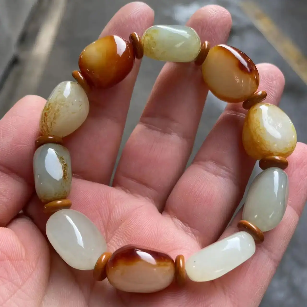 New Natural Hetian Jade primary colours Jade Beads Bracelet Original Stone Shape-Beads Hand String  Handring Fine Jewelry