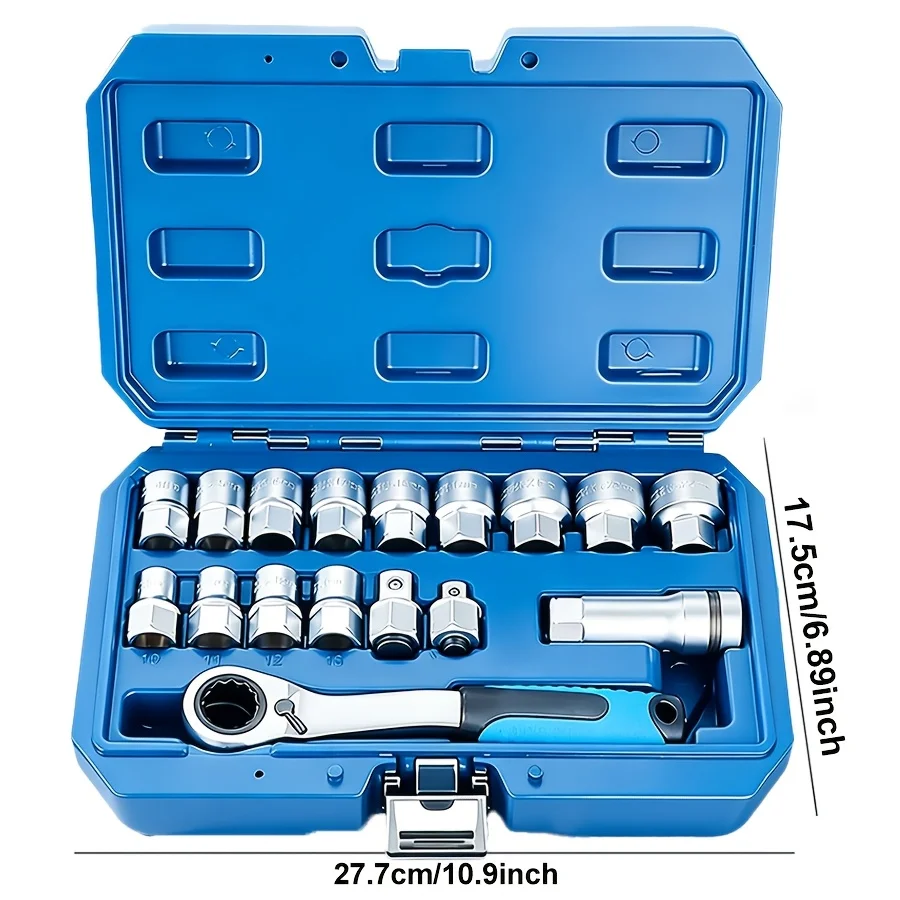 

17pcs Pass Through Socket Set, 1/4 Inch Drive Impact Master Socket Wrench Kit, Ratchet SetWith Universal Joint, Deep Socket Set, Low Profile Go-Through Socket Srench Set