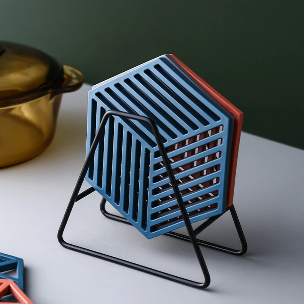 

2pcs Iron Coaster Holder Cup Coaster Box Heat Insulated Pad Rack For Kitchen Bar Pot Mat Organizer Insulated Mat Holder