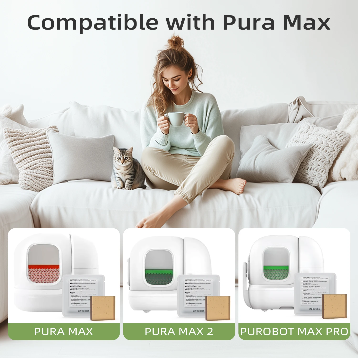 كتل مزيل الروائح الكريهة لفضلات القطط N50 - مزيل الرائحة القوية، نضارة طويلة الأمد، مكعبات قابلة لإعادة الملء للتحكم في رائحة صندوق القمامة