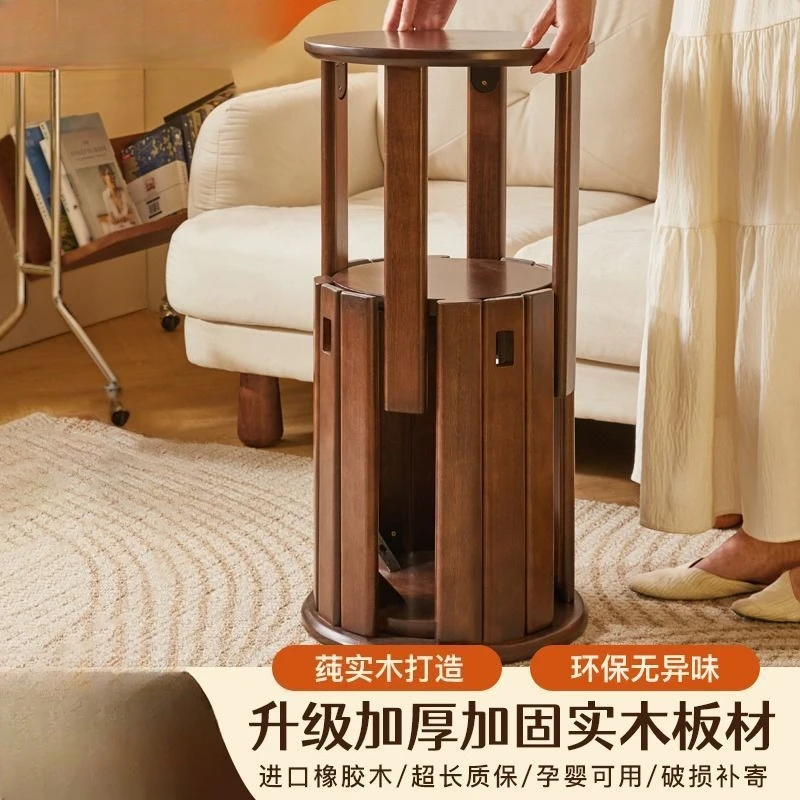 

Solid wood stacked stool home multi-functional low stool dining room bedroom round chair light luxury bench new Chinese side few