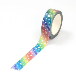 1PC. 10M Deco Silver Foil Rainbow Stars Washi Tape for Planner Scrapbooking Adhesive Stickers Masking Tape Cute Kawaii Papeleria