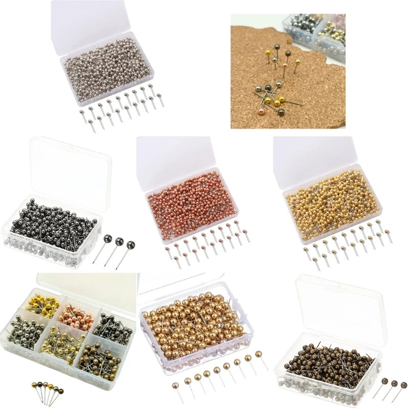 480 قطعة دبوس دفع على شكل كرة خريطة دبوس دبابيس ضغط معدنية للوحة الفلين Y9RF