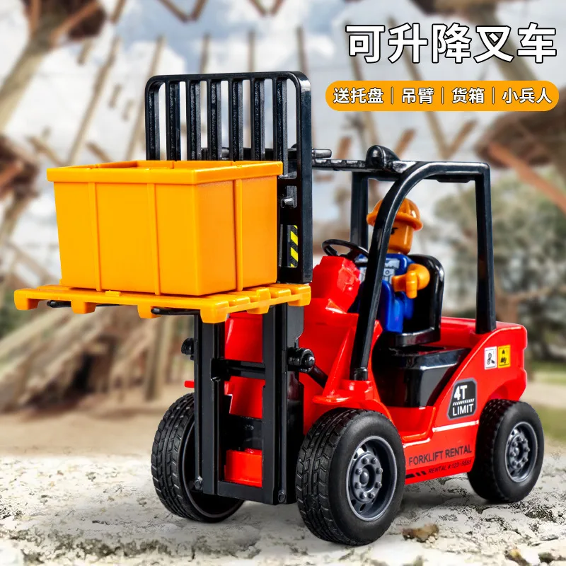 Boy Alloy Forklift Friction Toy Model Simulation Construction Vehicle Interactive Kids Toy Fun Pull Back Skidding Lift Forklift