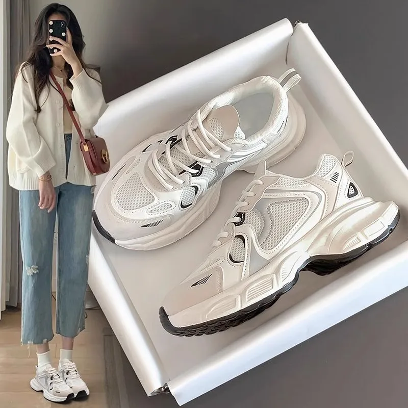 Height Increasing sneakers 2026 Spring Summer Women's Daddy Shoes mesh Thick-soled Fashion Lace-up Casual Versatile Sports Shoes