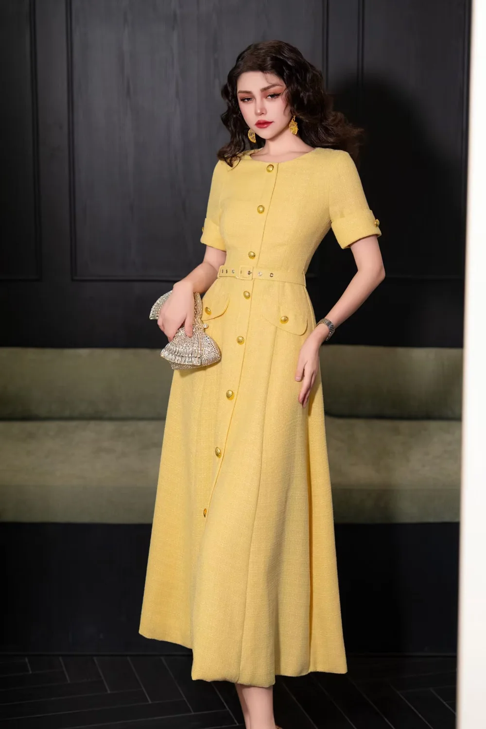 ZJYT Elegant Women\'s Summer Long Dresses 2024 Fashion Short Sleeved Yellow Party Dress Vestidos Femenino Young Girls Robe Femme