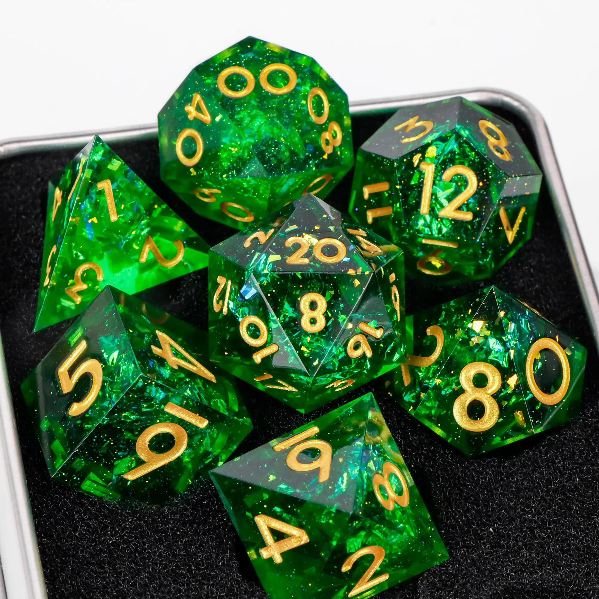 Blauwe hars D&D dobbelstenen set 7-delige polyhedrale dobbelstenen voor kerkers en draken, RPG dobbelstenen rollenspellen D4, D6, D8, D10, D12, D20