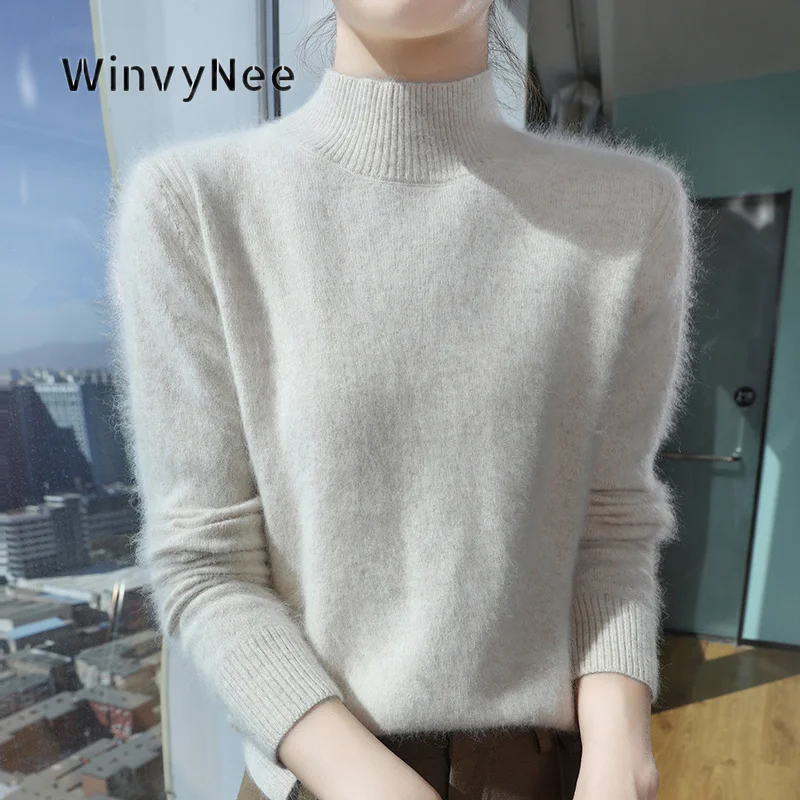 WinvyNee Women Mock Turtleneck Sweater Mink Cashmere Breathable Brushed Fabric Loose Silky Knit Top Daily Casual Wear  ZA1248013