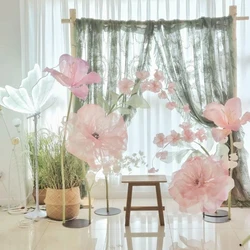 70/60/50cm Giant Gauze Flowers Artificial Poppy Flower Wedding Decoration Girl Birthday Party Props Fairy Garden Party Decor