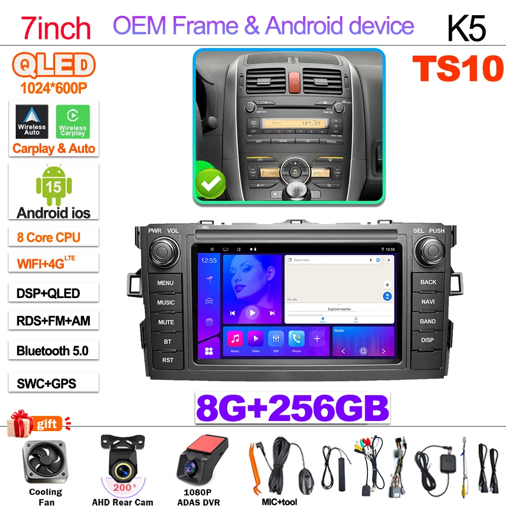 7 " For Toyota Auris Corolla 2006-2012 Wireless Carplay Android Auto Car Radio Multimedia Player Gps Autoradio Wifi Touch Screen image 3
