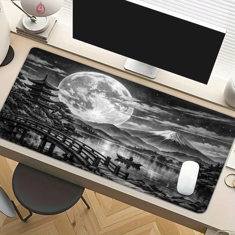 Black and White Landscape Design Mouse Pad Desk Mat Stitched Edge Non-Slip Office Carpet PC Accessories Gaming Mats Tapis Souris