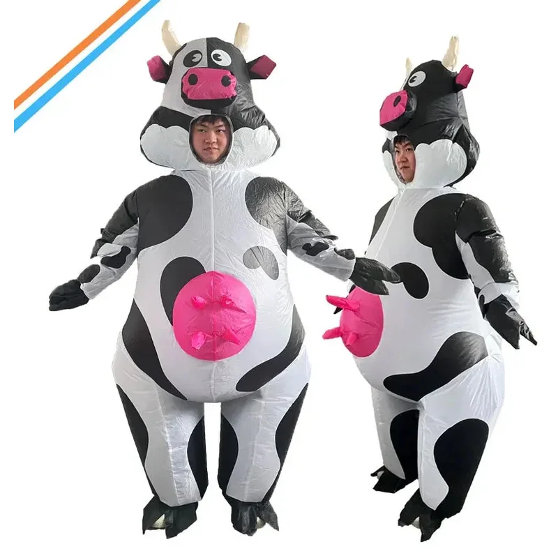 Disfraz inflable de vaca para niños y adultos de Halloween, fiesta de Halloween, ropa de Cosplay de animales de dibujos animados divertidos, vestido para actuación en escenario