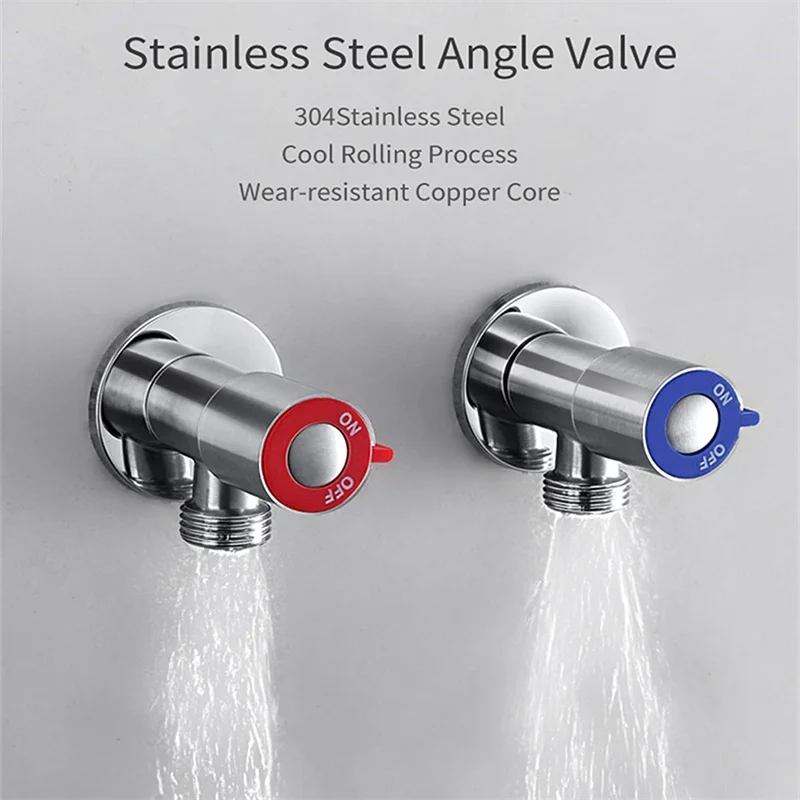 Stainless Steel Hot ＆ Cold Inlet Valve Bathroom Faucet Stop Valve Kitchen Sink Basin Triangle Valve Water Pressure Regulator