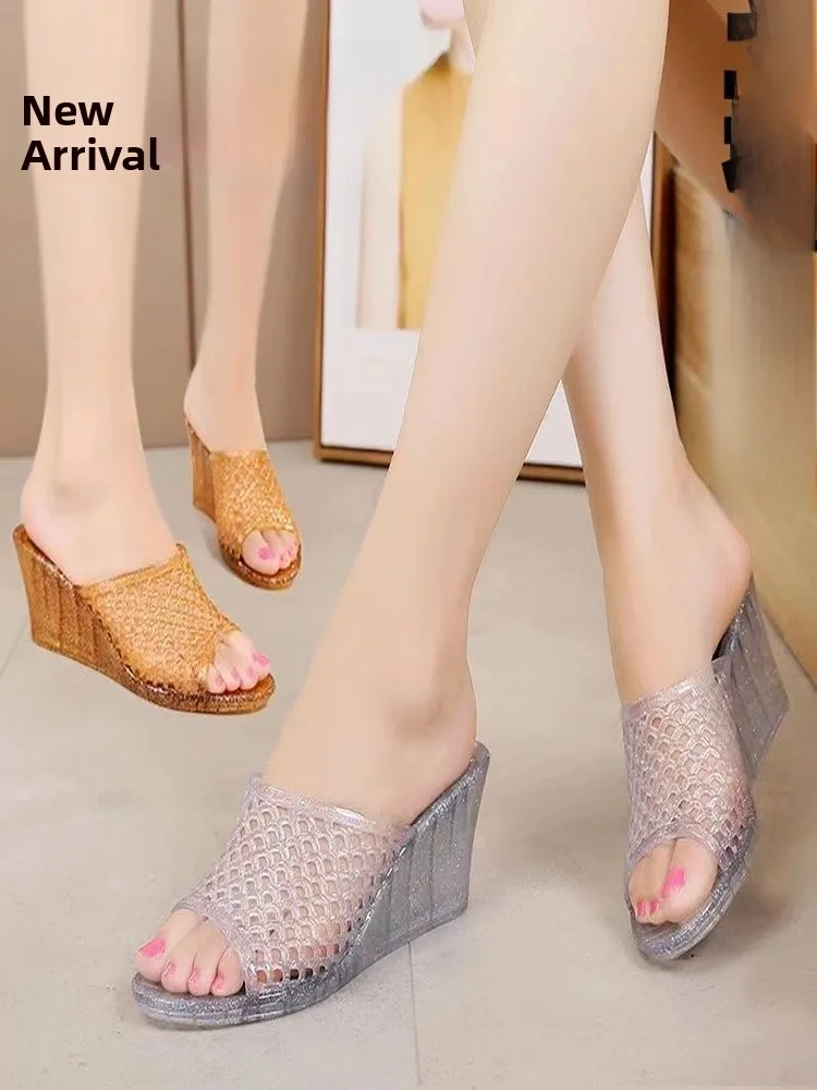 

Женские летние противоскользящие тапочки с кристаллами W, уличные модные пластиковые водонепроницаемые сандалии, размер 34,