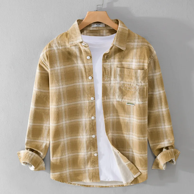 

Men's Casual Long Sve irt Loose Fit Plaid Youthful Spring Autumn Versatile Simple Design Classic Collar Cotton irt