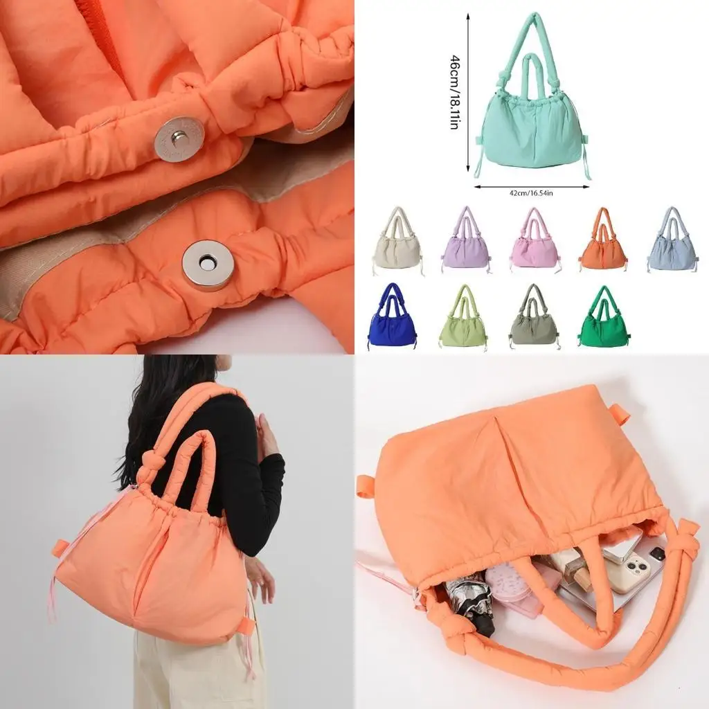 

D46D Women Solid Color Shoulder Bag Simple Backpack Puffer Crossbody Bag for Daily