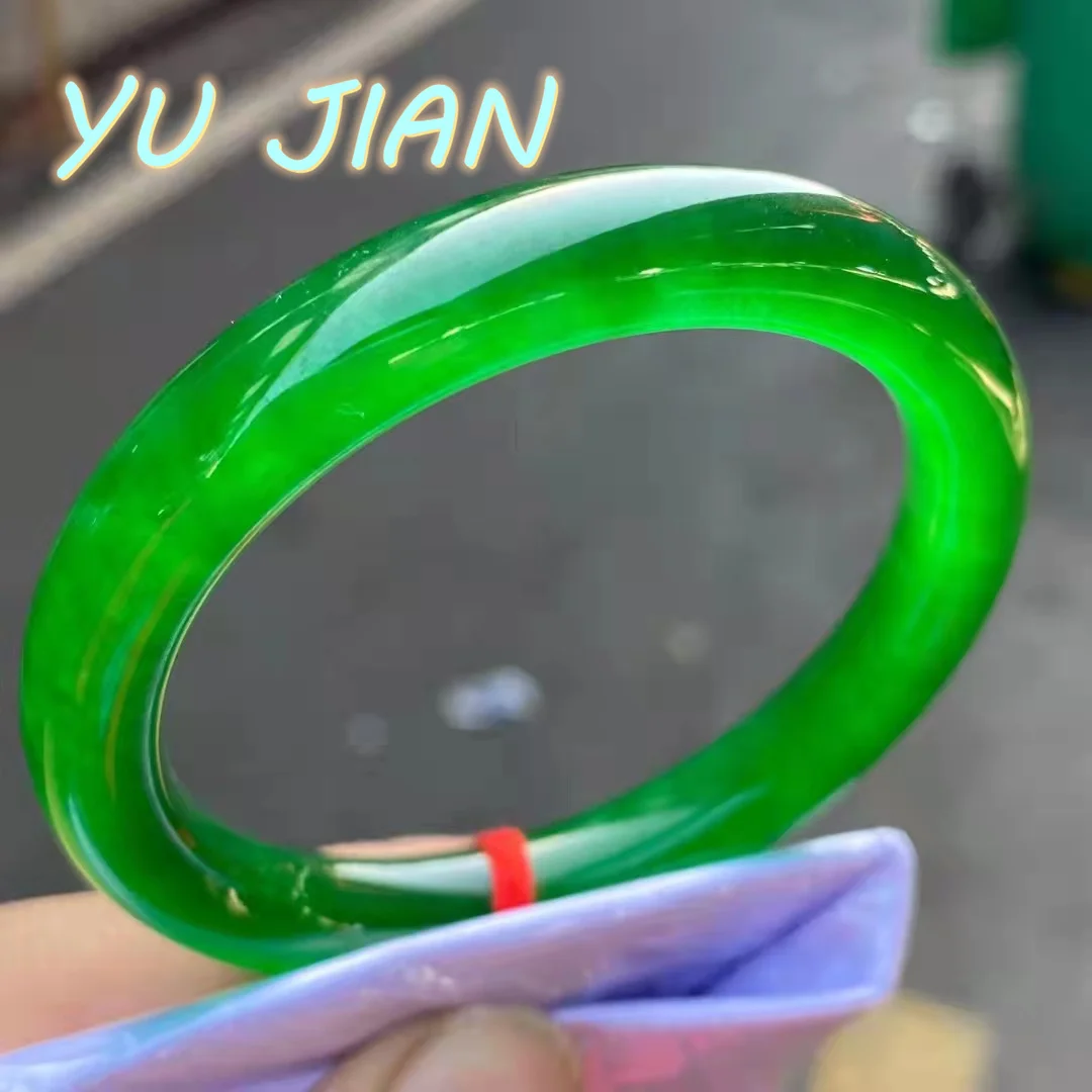 A-Grade Natural Burmese High Ice Floating Green Flower Bracelet Genuine JadeiteJade Round Bar Ladies Exquisite Jewelry