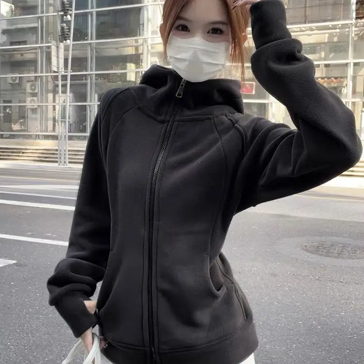 

Флисовая толстовка со шляпой, женская кокетка, одежда Y2K, весенняя винтажная одежда в американском стиле с рисунком для отдыха, большие карманы, текстурированная девушка