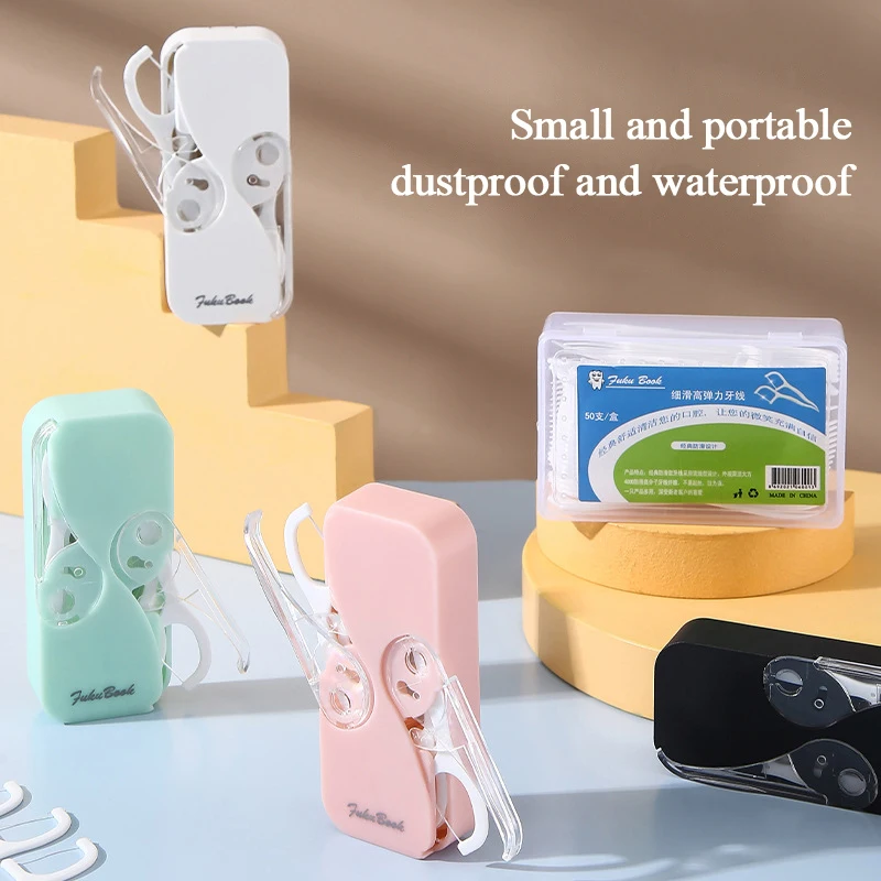 1 Box Portable Mini Dual Switch Dental Floss Storage Box Dustproof Floss Organizer Floss Stick Container For Traveling Camping