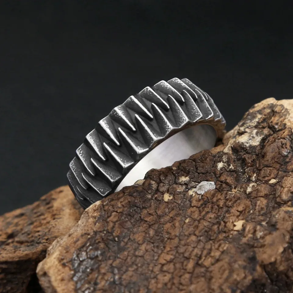 Vintage Gothic Schwarz Geometrische Zahnrad Ring Edelstahl Punk Mode Einfache Ringe Für Mann Frauen Partei Schmuck Geschenke Großhandel