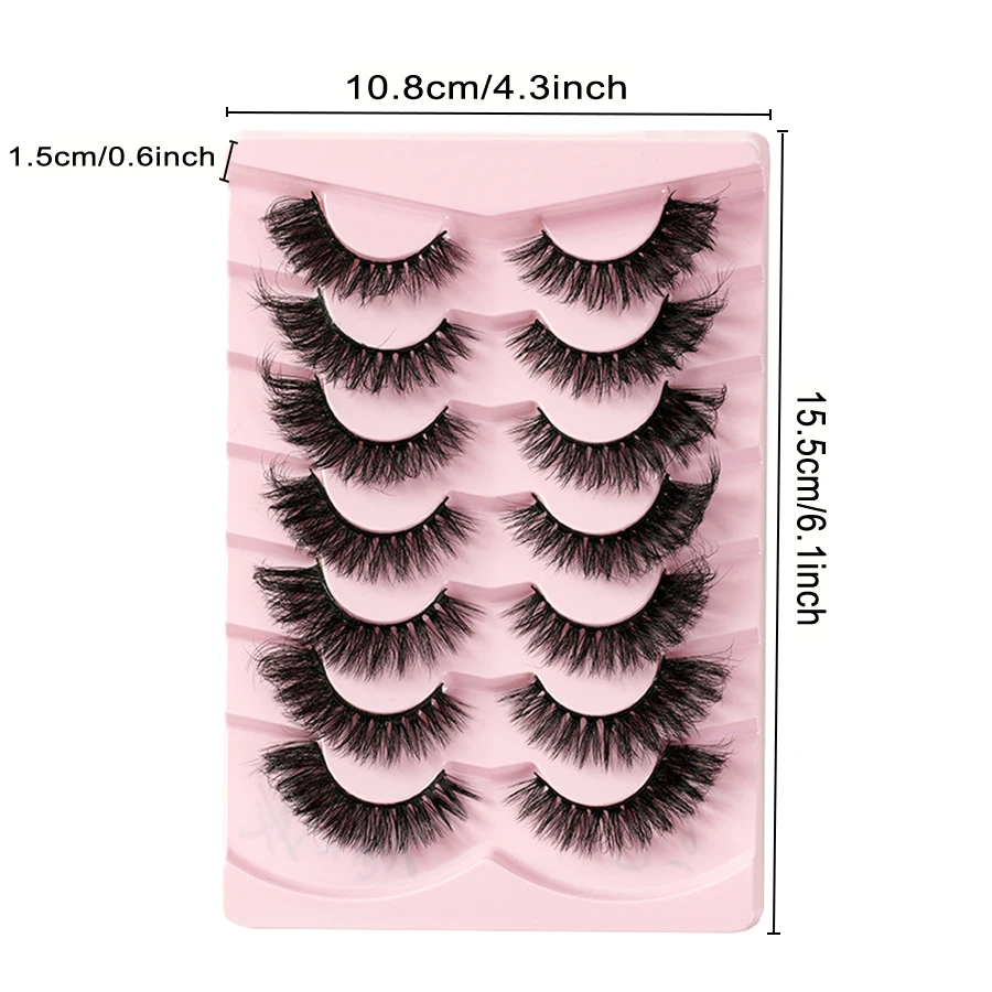 完全に光沢のある厚いまつげ - 7 ペア、目を強調するために使用されます。顔のメイクアップ、初心者でもまつげを再利用できます。