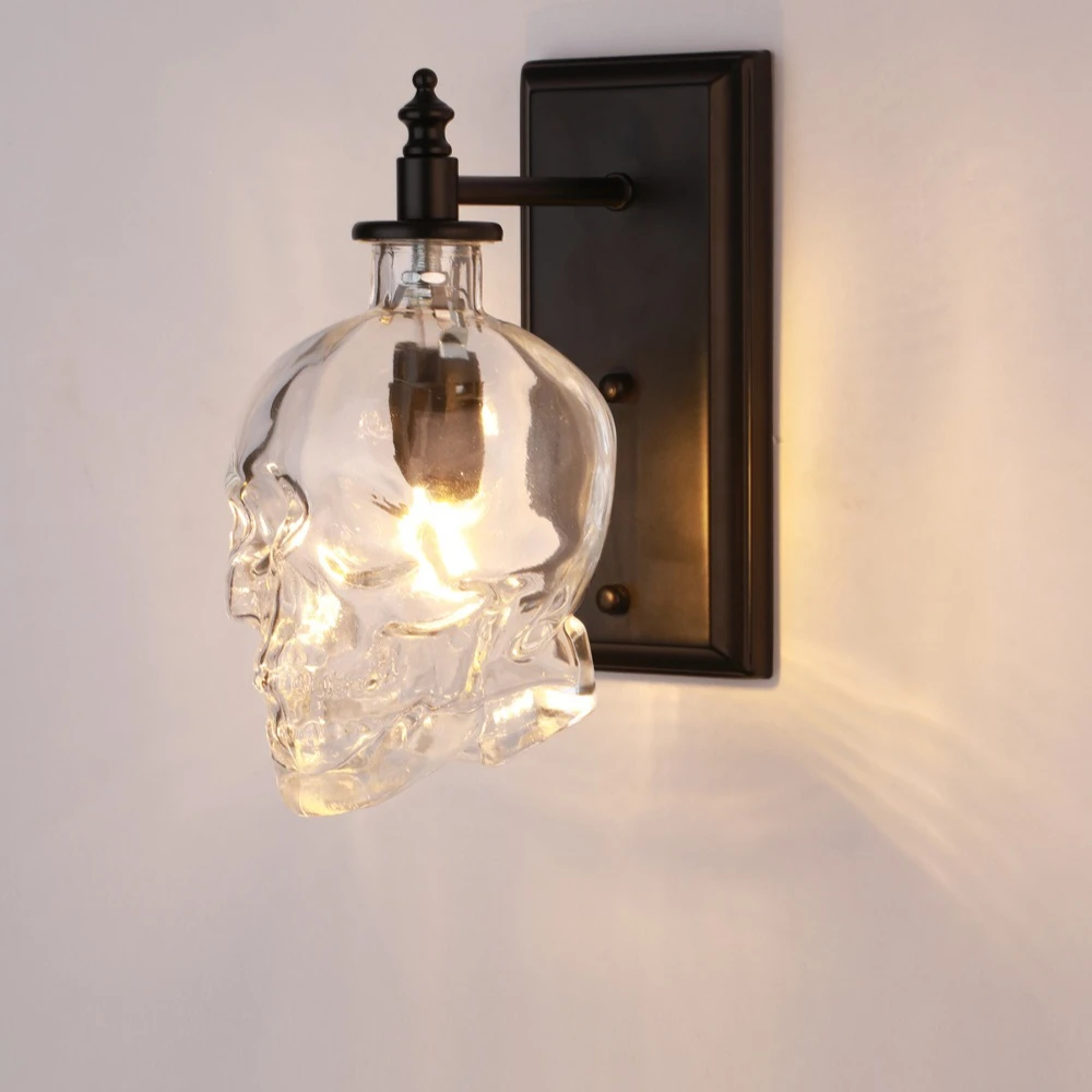 

Винтажный настенный светильник с черепом, прозрачный стеклянный настенный светильник в стиле лофт, индивидуальное креативное освещение для бара, кафе, спальни