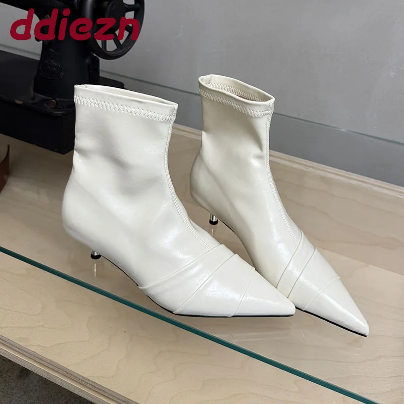 

обувь Обувь на низком каблуке Женские ботильоны-стрейч Женские туфли-лодочки Модные современные женские короткие ботинки с острым носком Туфли без шнуровки