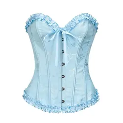 Women Fashion Vintage Corset Brocade Overbust Sexy Gothic  Bustier Top Lace Up Plastic Boned Kорсет Body Shaper Corselet