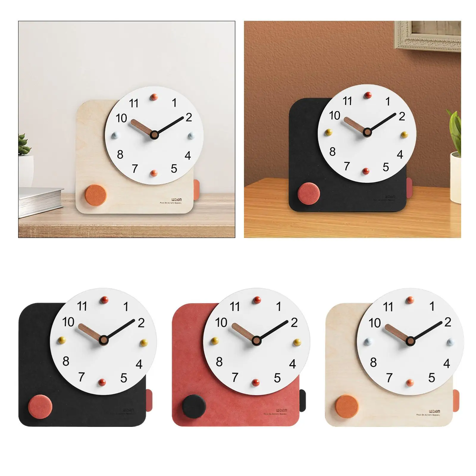 

Desk Clock Circular Modern Shelf Clock Non Ticking Quiet Bedside Clock Table