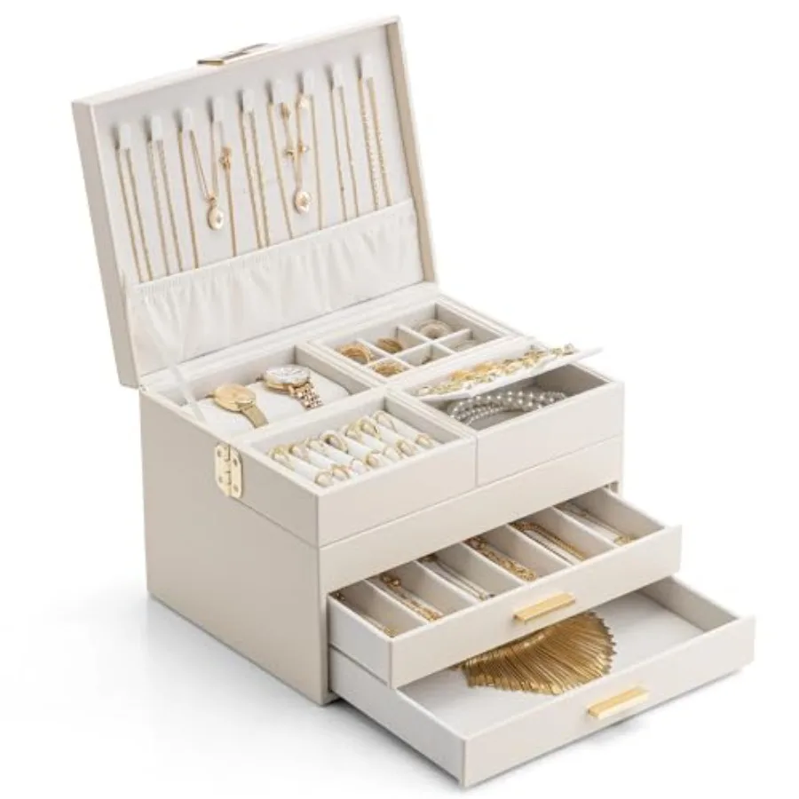4 Layers Jewelry Box - Women Jewelry Box with Retractable Tray - Jewelry Organizer with Drawer for Necklaces, Rings, Bracelets,