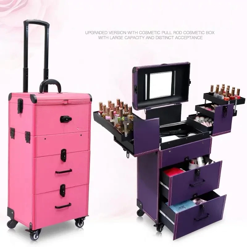 New Women Multi-layer Trolley Cosmetic Baggage Makeup Rolling Luggage Trolley Suitcase Beauty Tattoo Manicure Carry on Toolbox
