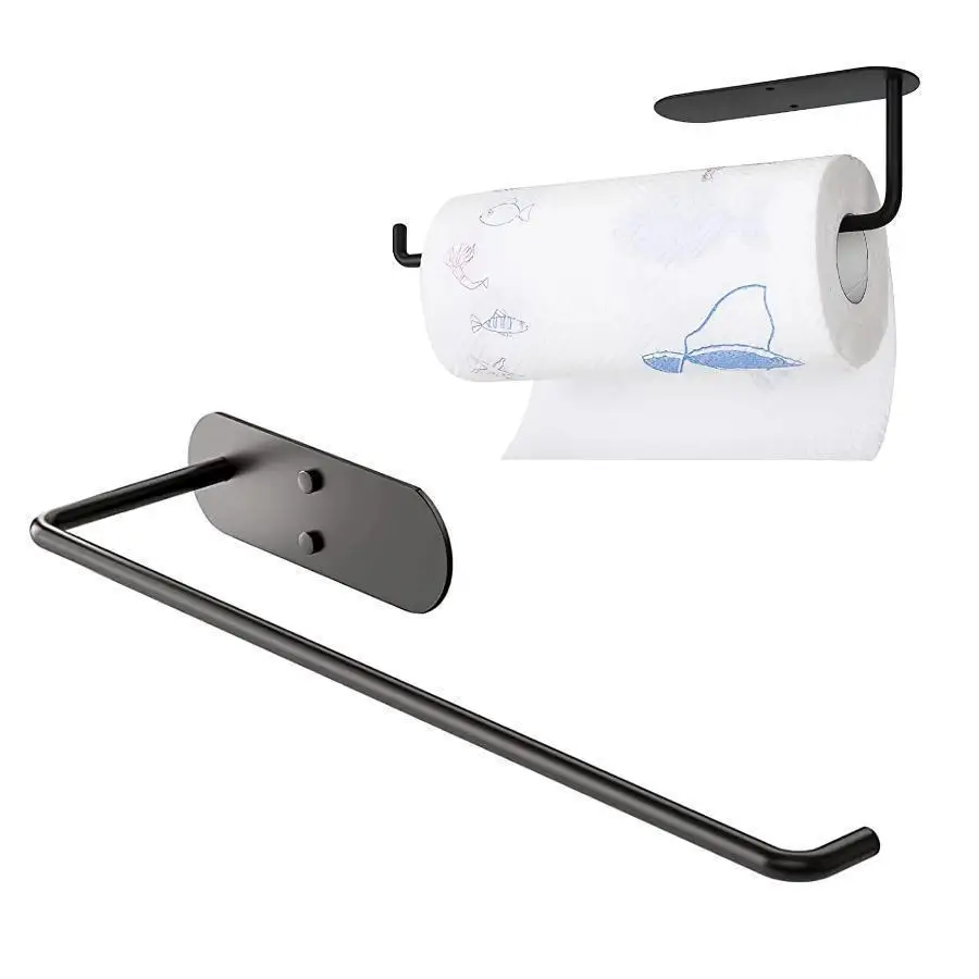 suporte-para-rolo-de-papel-toalha-em-aco-inoxidavel-preto-sem-necessidade-de-furar-para-instalacao-sob-o-armario-com-fixacao-adesiva-ou-por-parafusos-ideal-para-organizacao-na-cozinha-e-no-banheiro