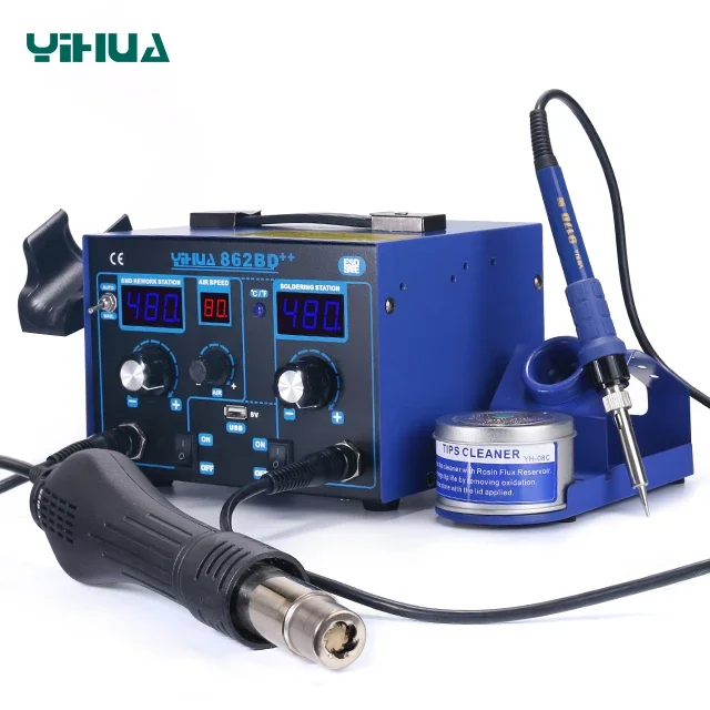 YIHUA 862BD ++ 2 in 1 dengan port USB laptop solder seluler besi pemindah udara panas Stasiun pengerjaan ulang BGA